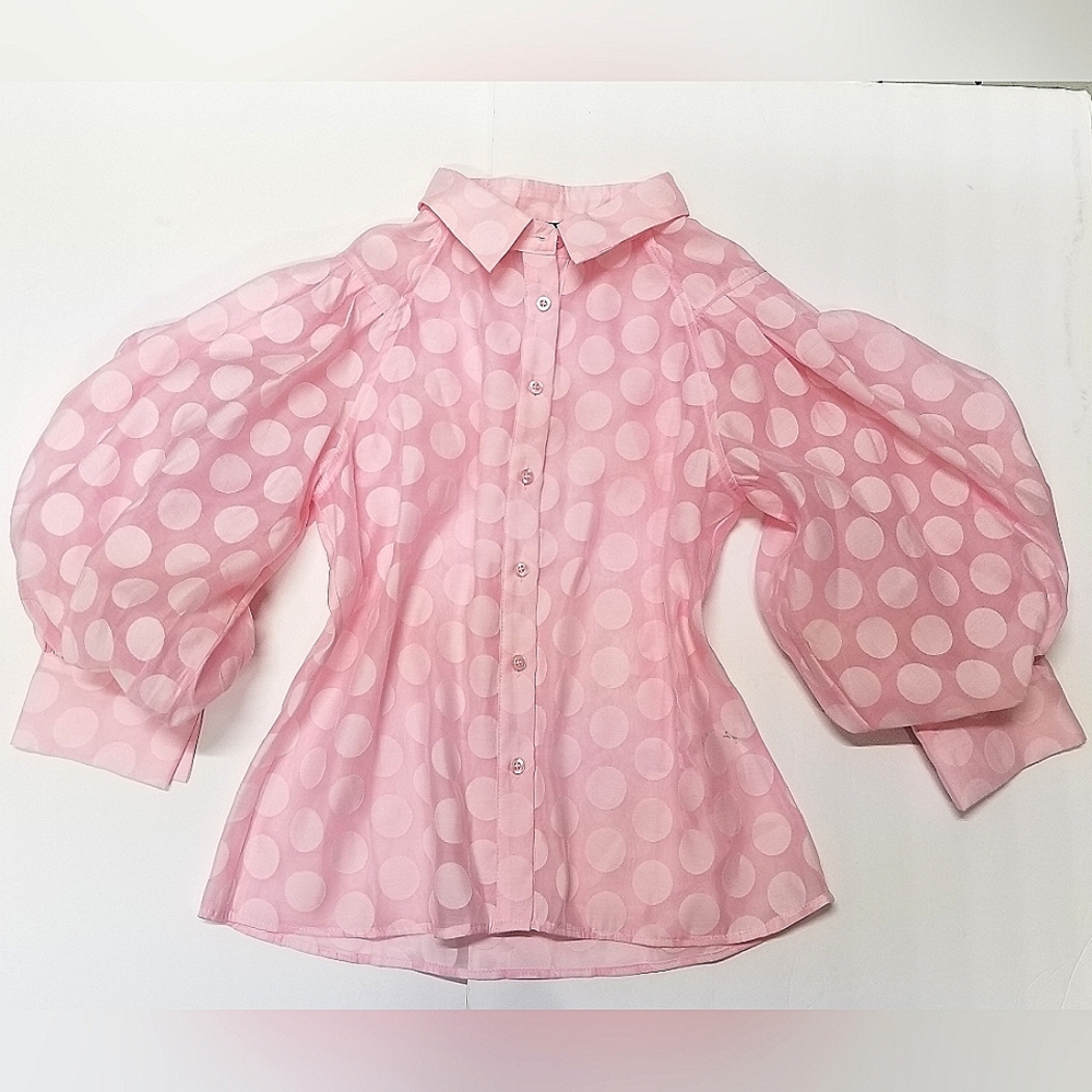 Gorgeous Gracia puffy bell Sleeves pink polka dot shirt blouse